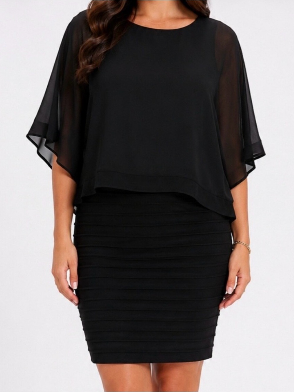 Adrianna Papel Plus Size Black Layered Chiffon Overlay Dress